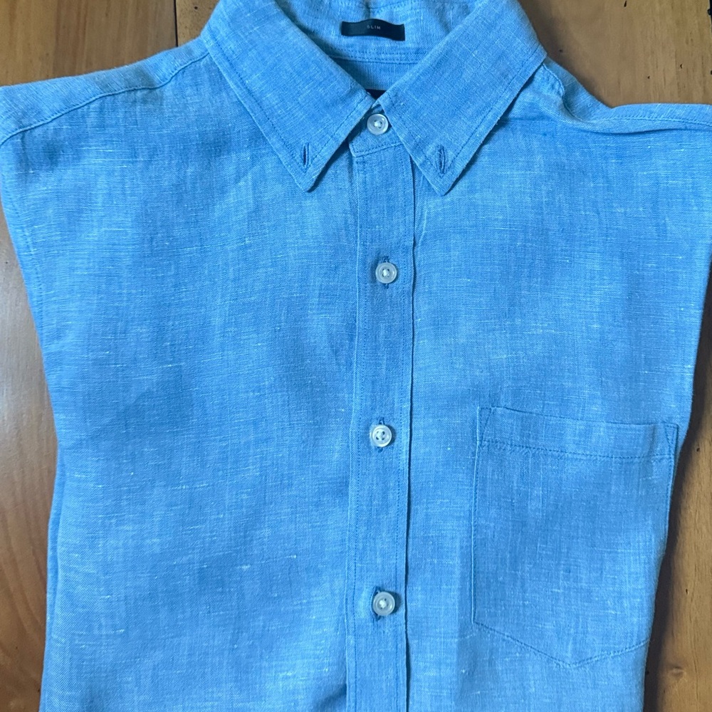 J. Crew Blue Casual Button Down Shirt Linen